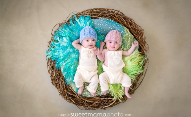 Newborn and family portrait by Cyprus-based Family portrait boutique Sweetmama Photography - Twin boy and girl