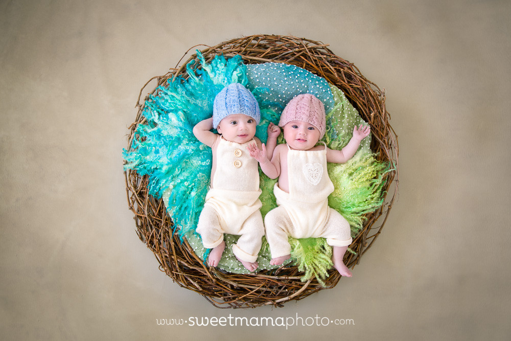 Newborn and family portrait by Cyprus-based Family portrait boutique Sweetmama Photography - Twin boy and girl